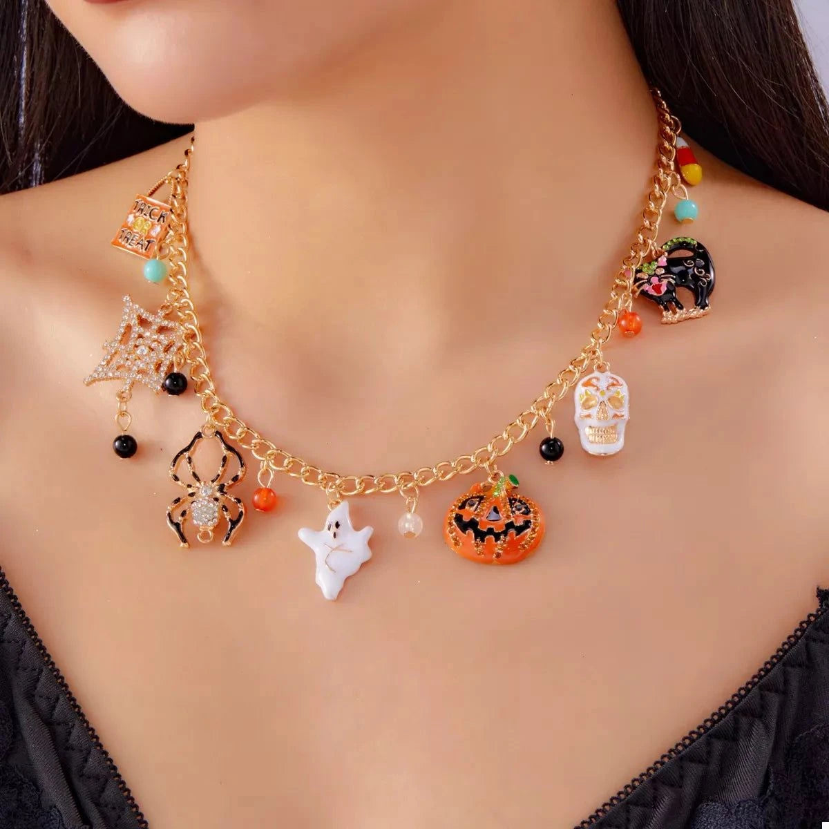 Halloween Charm Necklace with Festive Pendant Collection