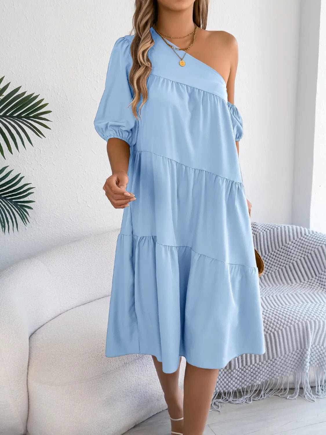 Single Shoulder Tiered Dress