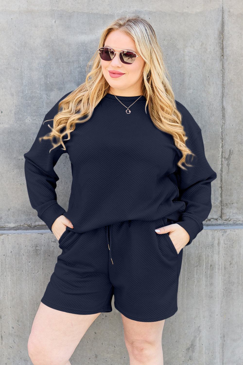 Double Take Long Sleeve Top & Shorts Set