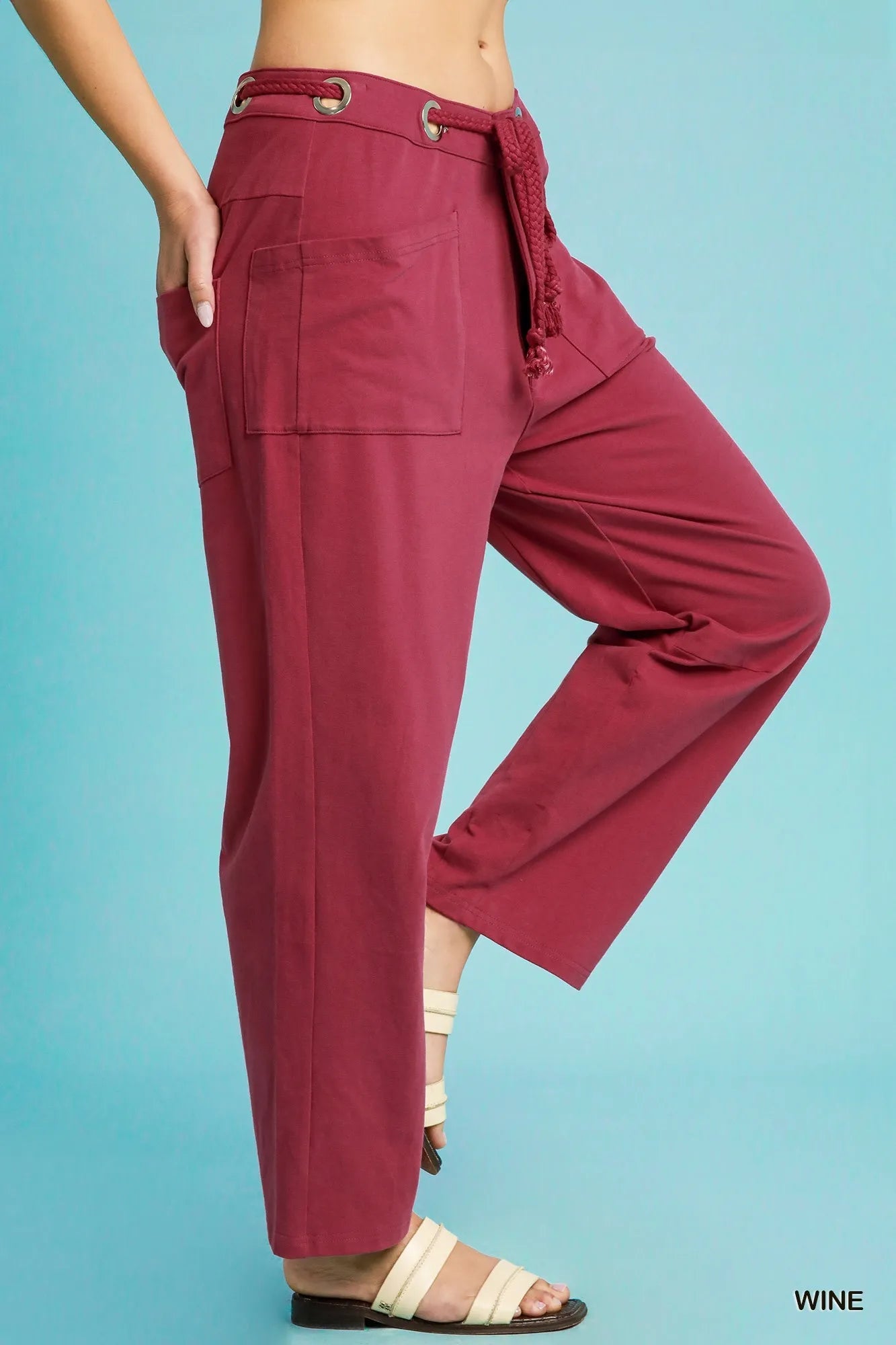 Umgee Drawstring Wide Leg Casual Pants