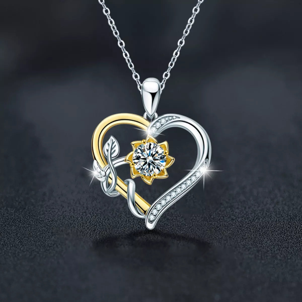 1 Carat Two Tone Heart-Shaped Pendant Necklace