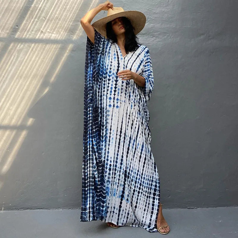 Women's Plus Size Beach Kaftan Dress – Half Sleeve Swimsuit Cover-Up