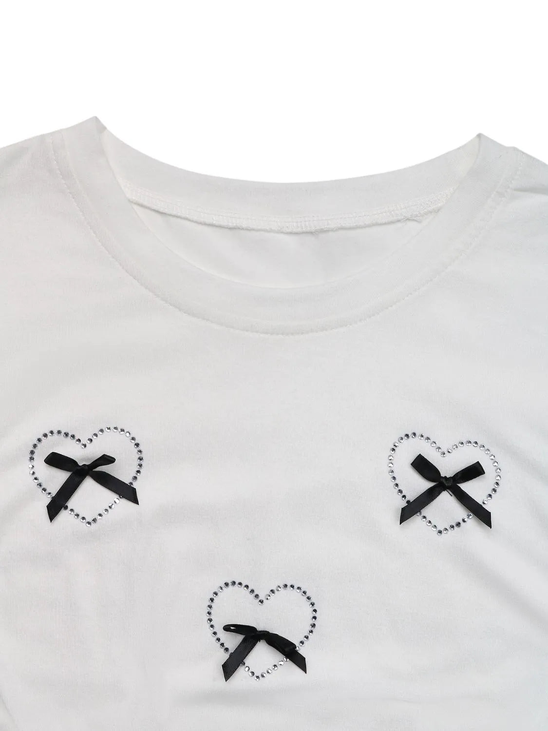 Heart Bow Round Neck Short Sleeve T-Shirt