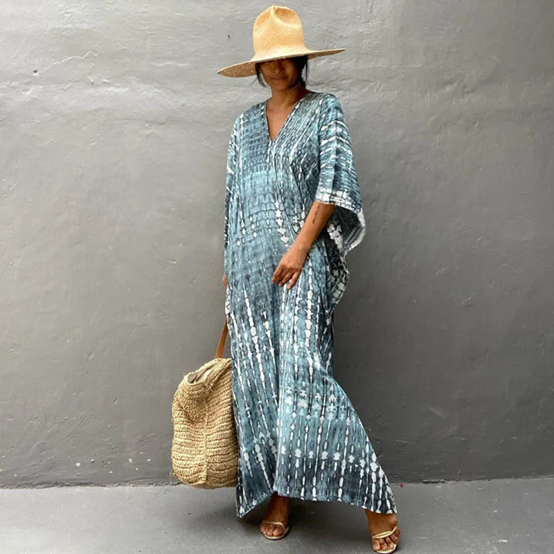 Women's Plus Size Beach Kaftan Dress – Half Sleeve Swimsuit Cover-Up