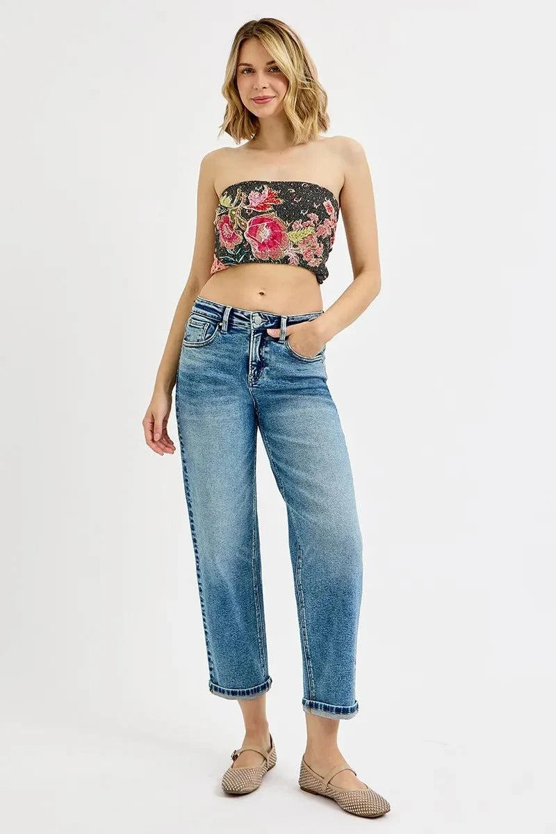 RISEN Full Size High Rise Crop Boyfriend Jeans Plus Size