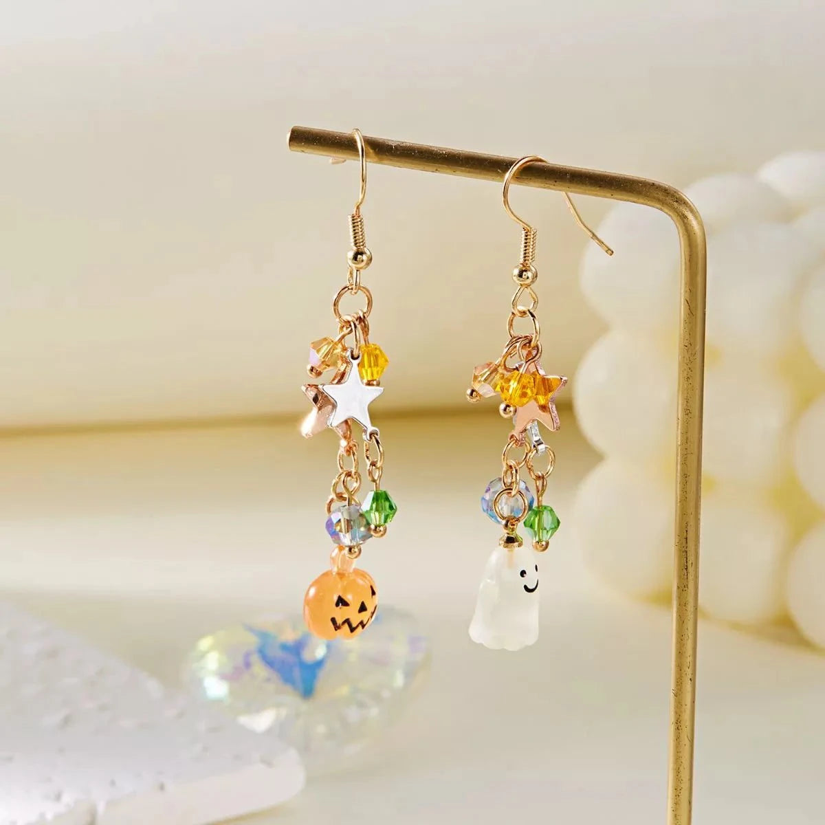 Halloween Asymmetrical Pumpkin Ghost Earrings