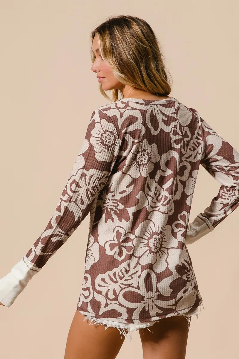 BiBi Flower Printed Waffle Thumb Opening Top