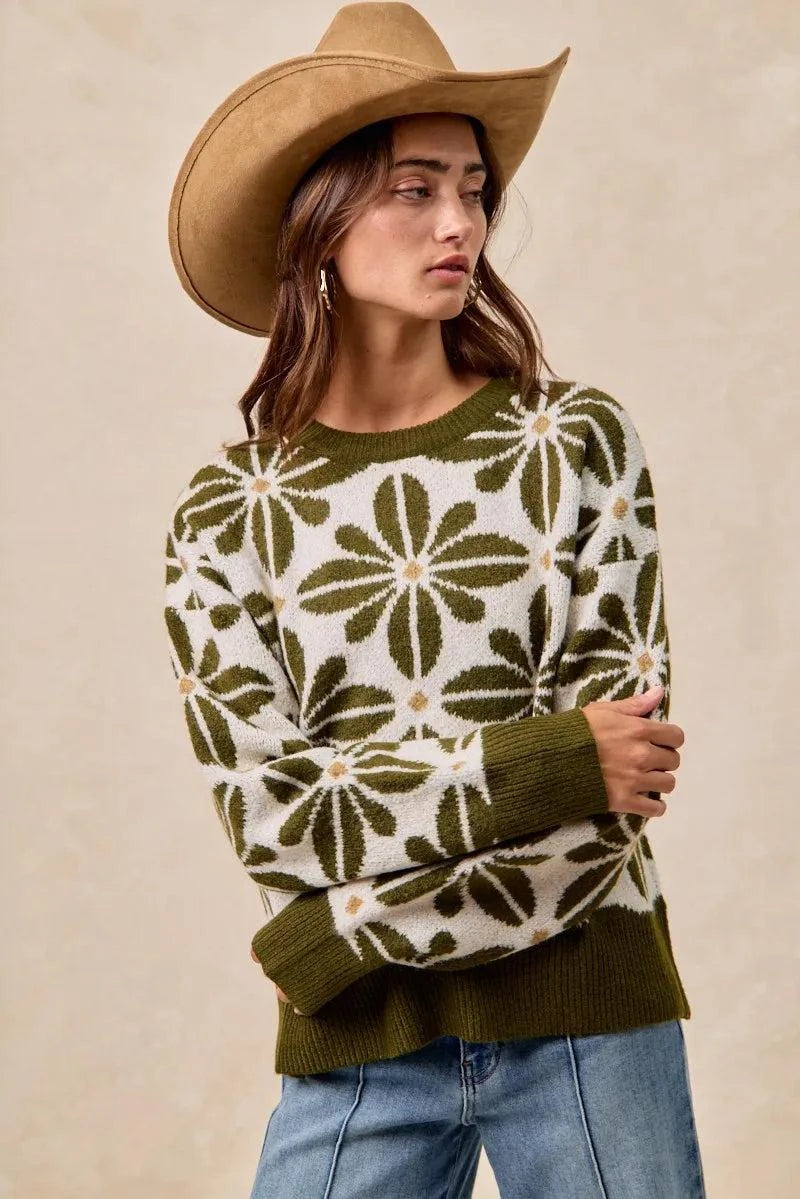 BiBi Flower Pattern Long Sleeve Sweater