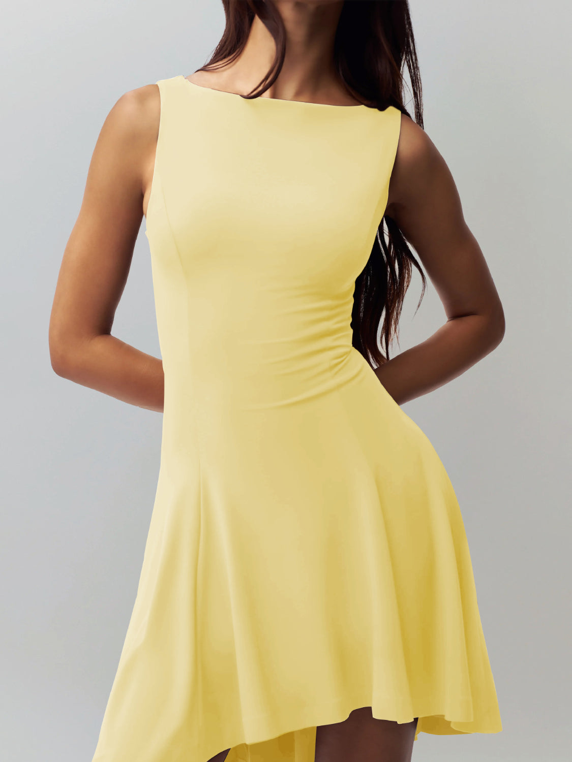 High-Low Round Neck Sleeveless Dress