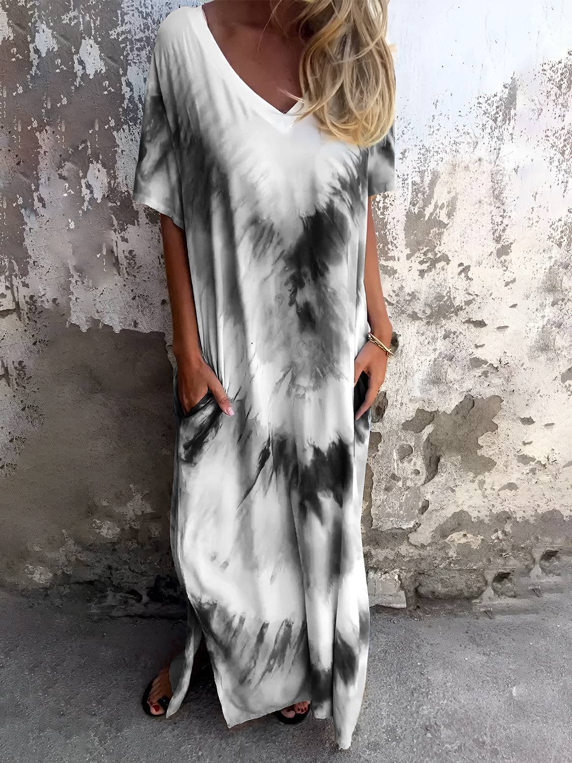Full Size Pocketed Tie-Dye Short Sleeve Dress