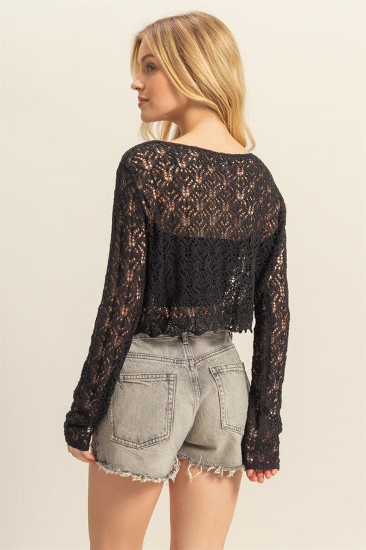 HYFVE Crochet Round Neck Cropped Knit Cover Up