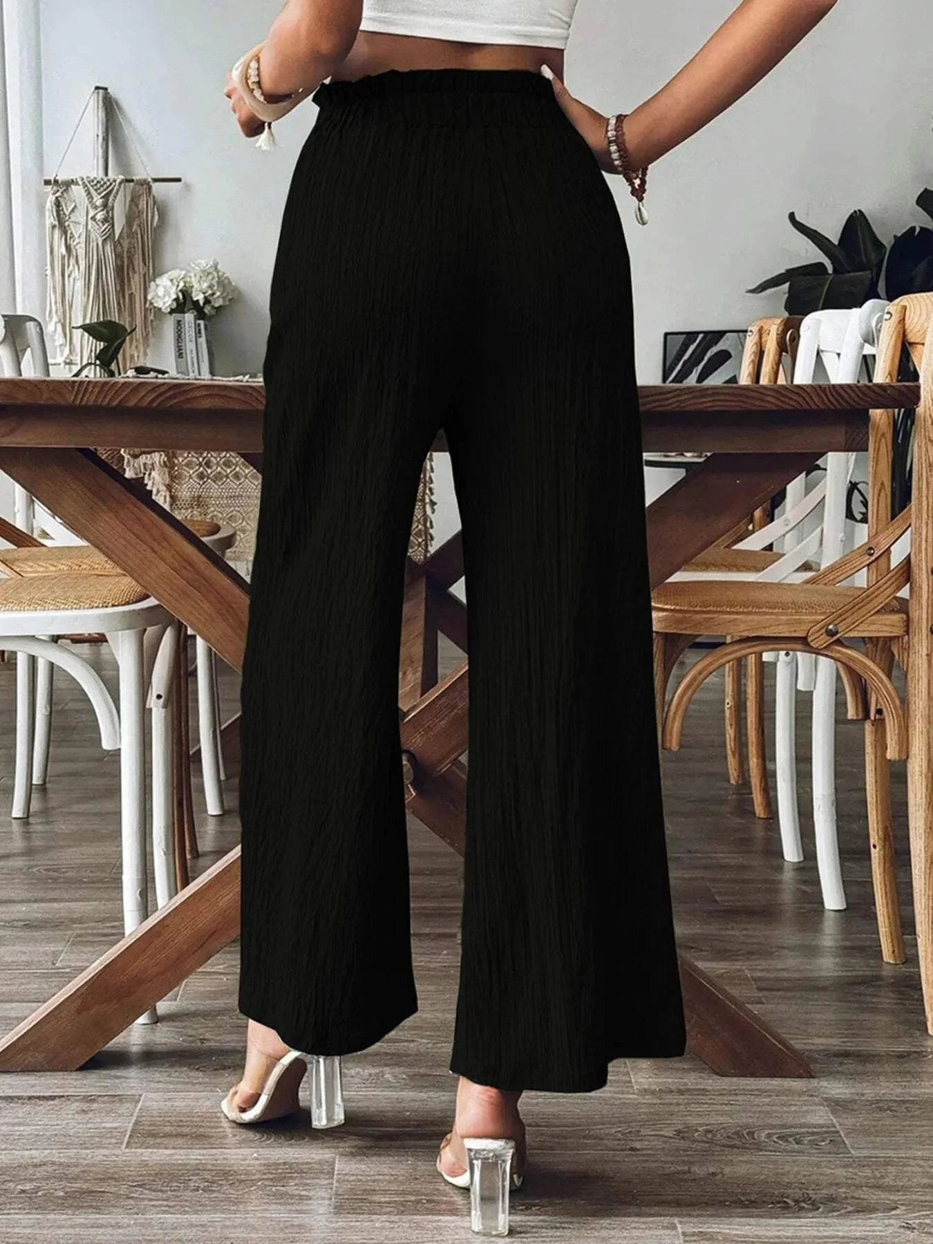 Textured Wide-Leg Pants
