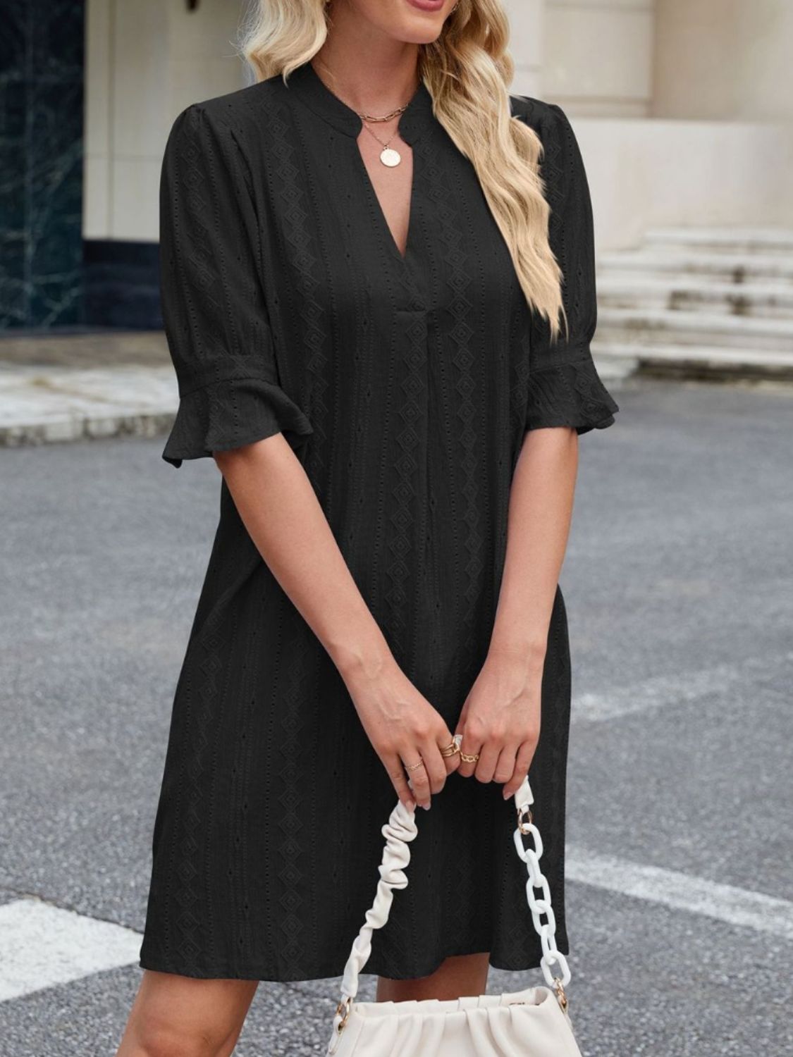 Eyelet Flounce Sleeve Mini Dress