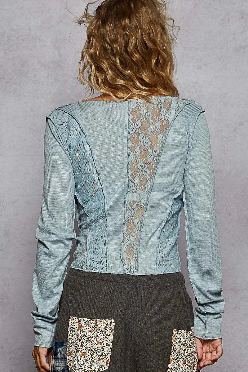 POL Lace Patchwork Long Sleeve T-Shirt