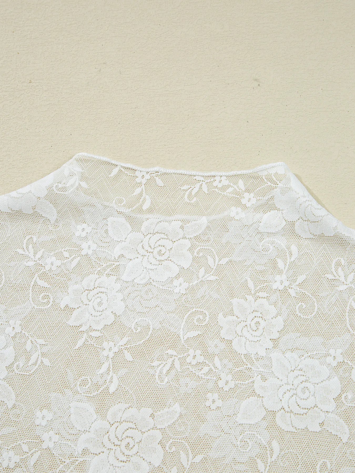 Sheer Floral Lace Mesh Mock Neck Long Sleeve Top