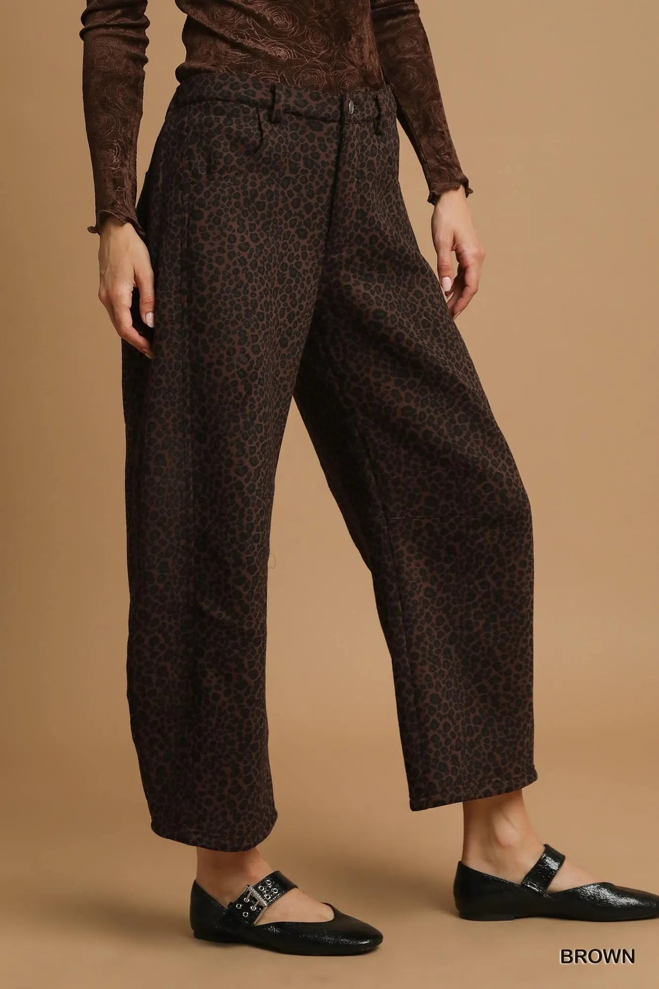 Umgee Leopard Print Wide Leg Pants