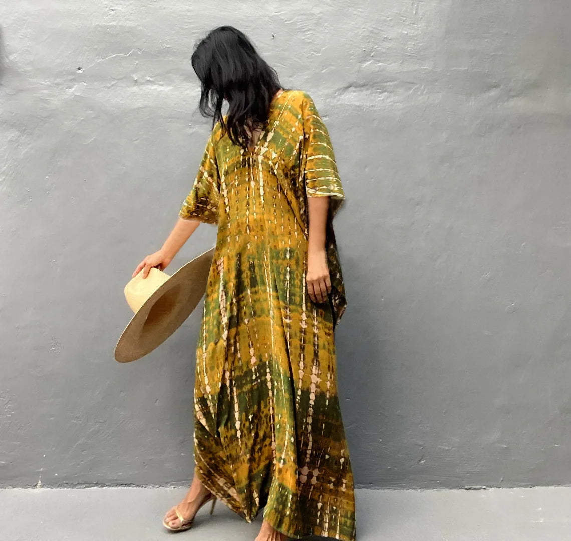 Women's Plus Size Beach Kaftan Dress – Half Sleeve Swimsuit Cover-Up