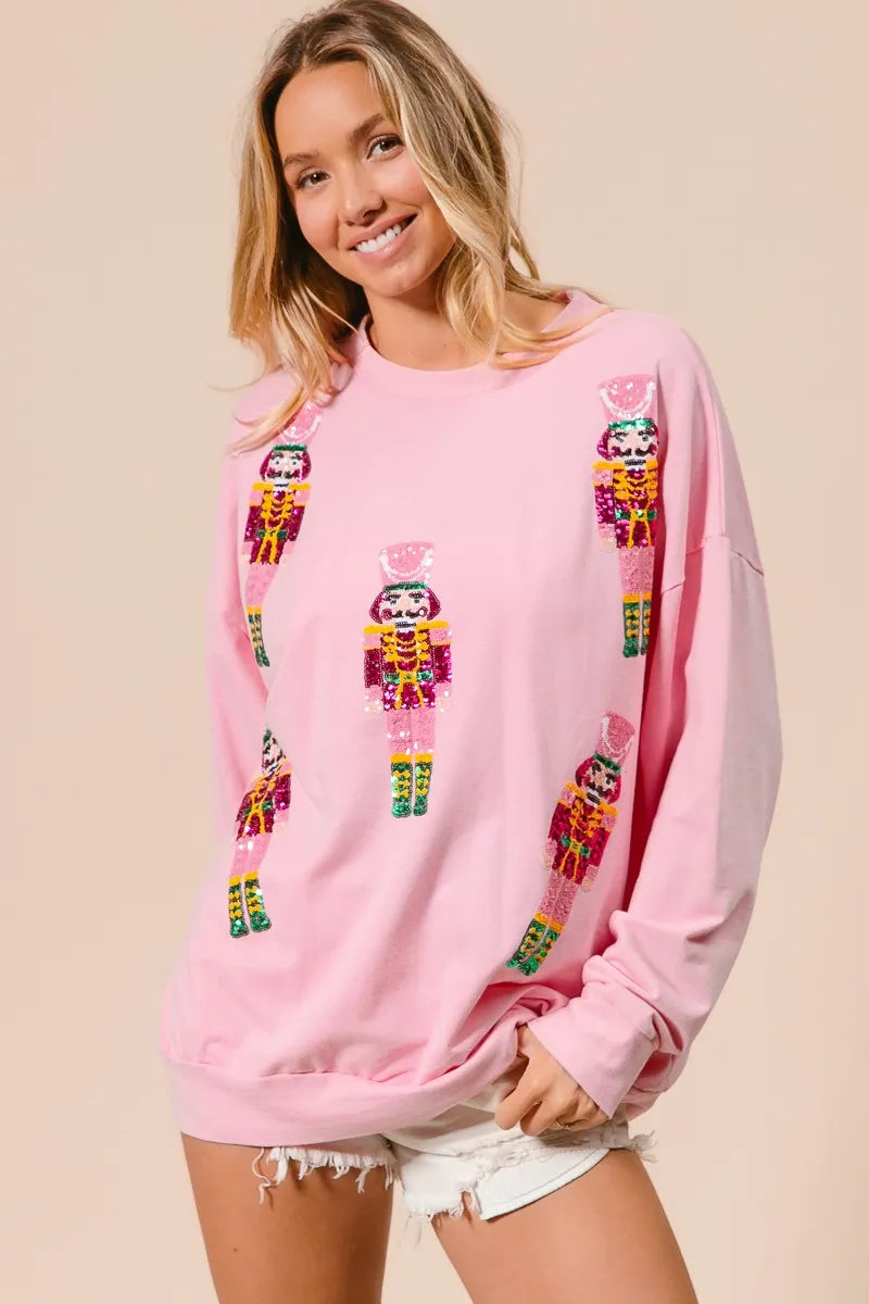 BiBi Sequin Nutcrackers Embroidery Christmas Sweatshirt