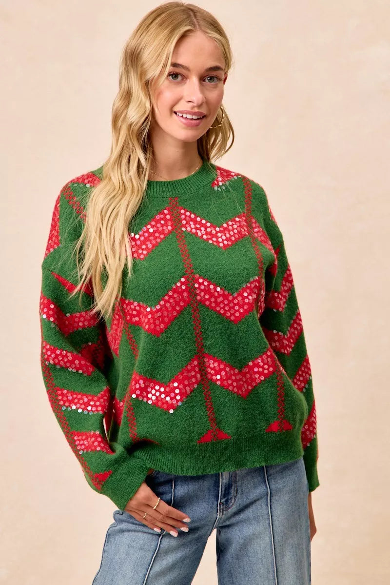 BiBi Christmas Theme Chevron Sequins Detail Sweater