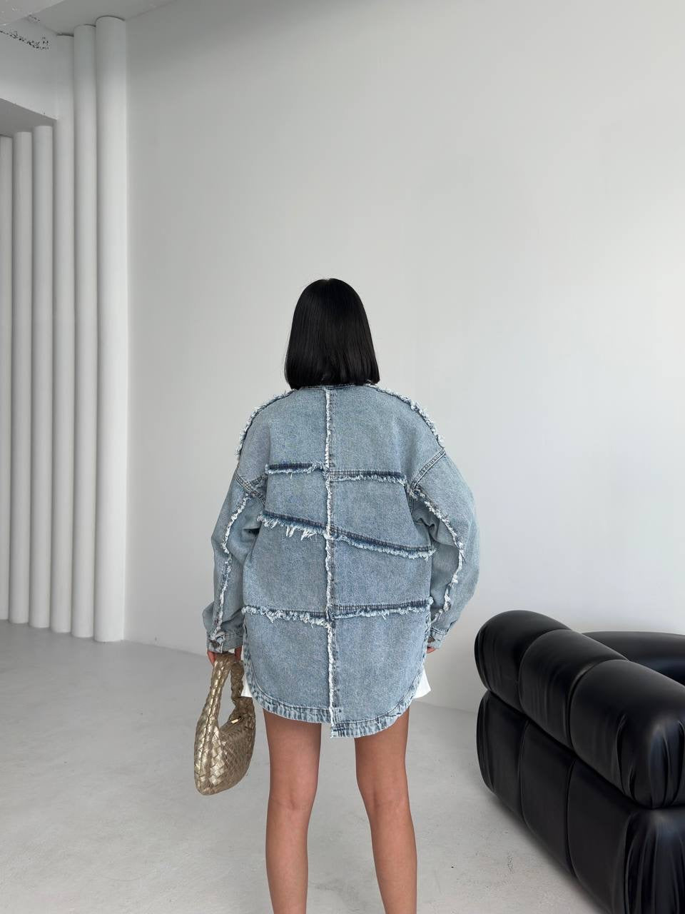 Oversized Distressed Denim Shirt for Women – Light Blue or Dark Grey | Casual Denim Overshirt