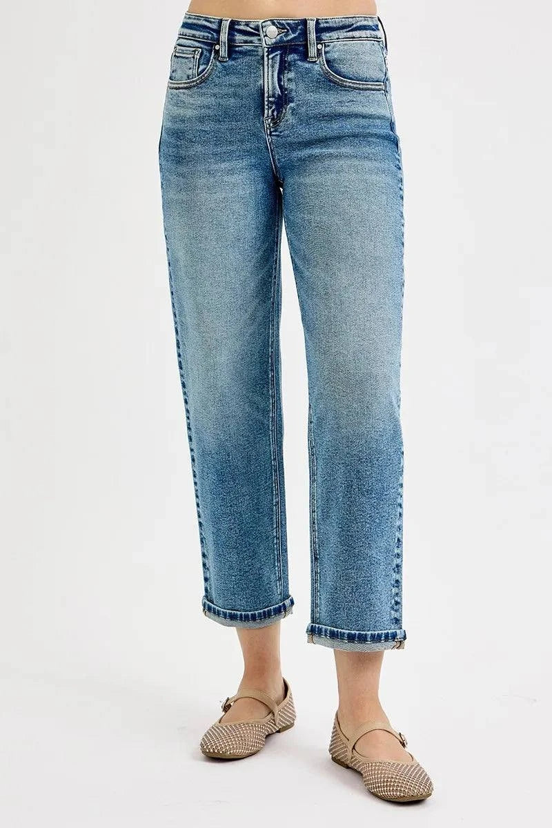 RISEN Full Size High Rise Crop Boyfriend Jeans Plus Size