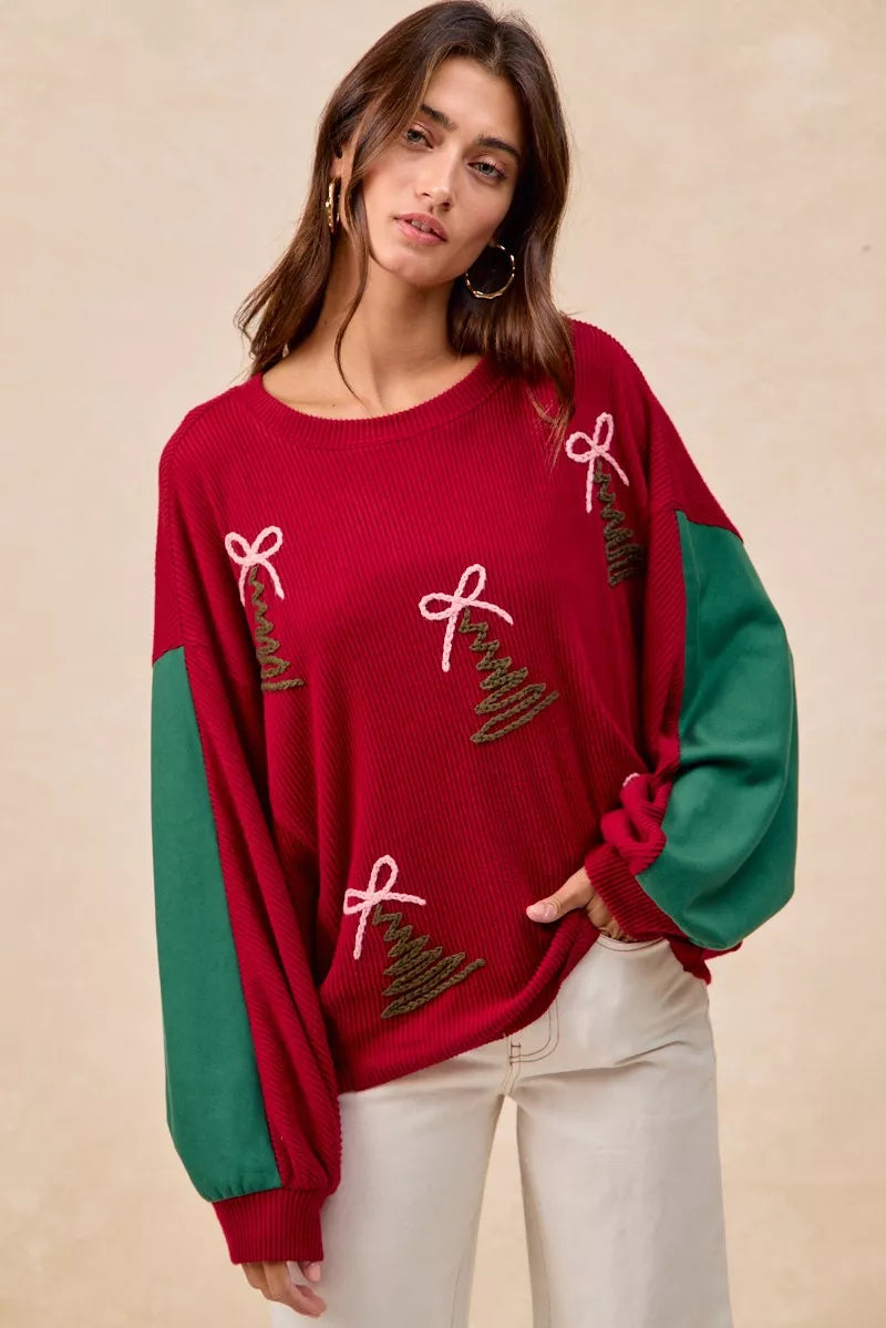 BiBi Christmas Theme Tree Embroidered Sweater