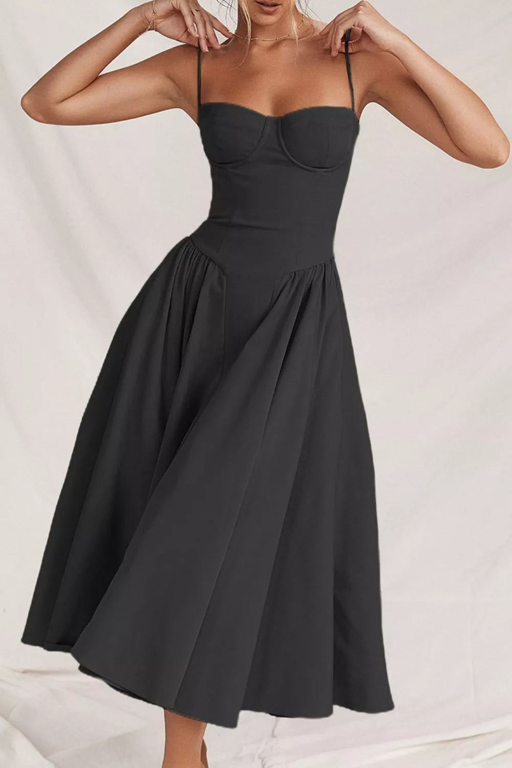 Sweetheart Neck Ruched Midi Dress