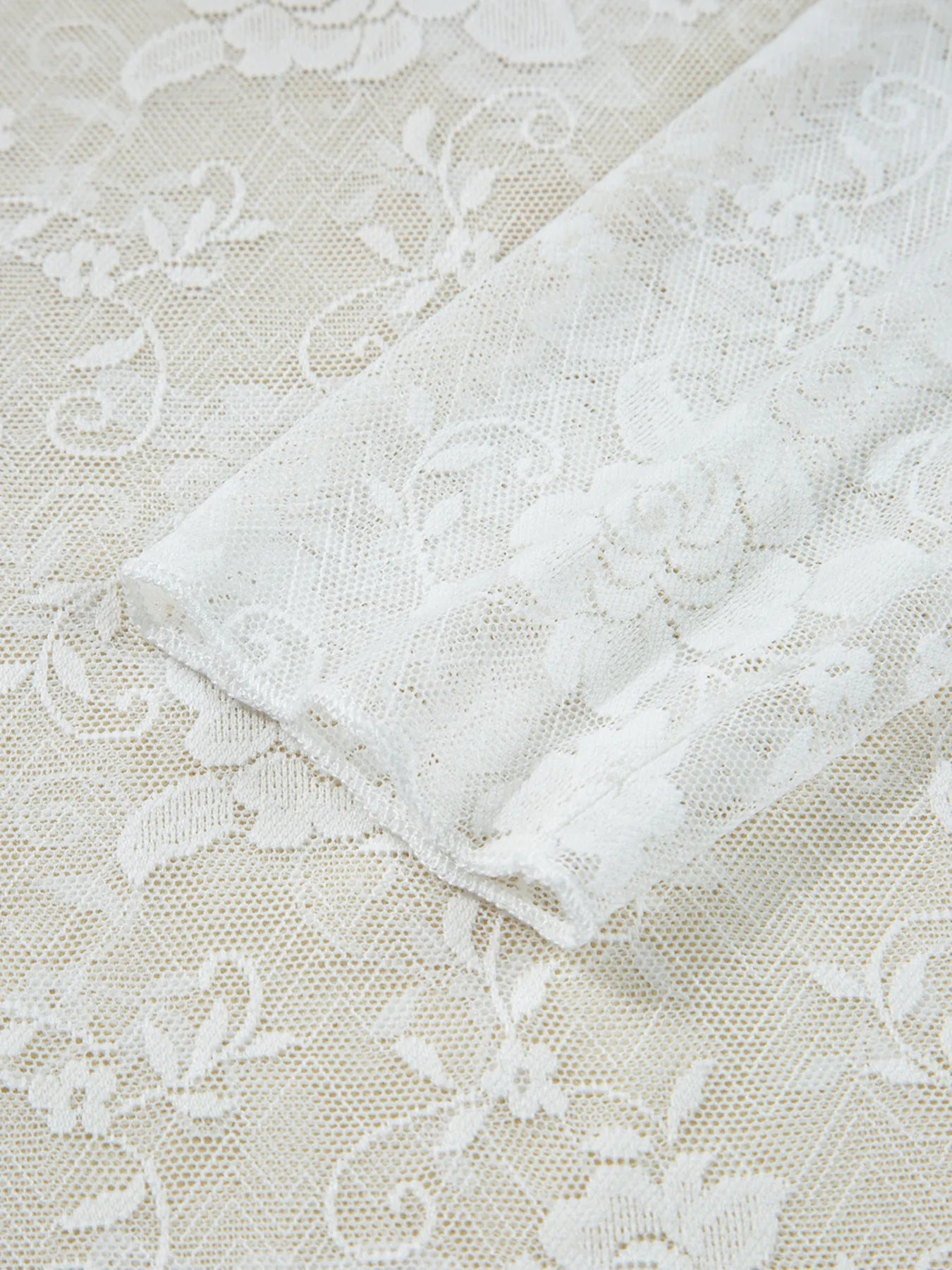 Sheer Floral Lace Mesh Mock Neck Long Sleeve Top