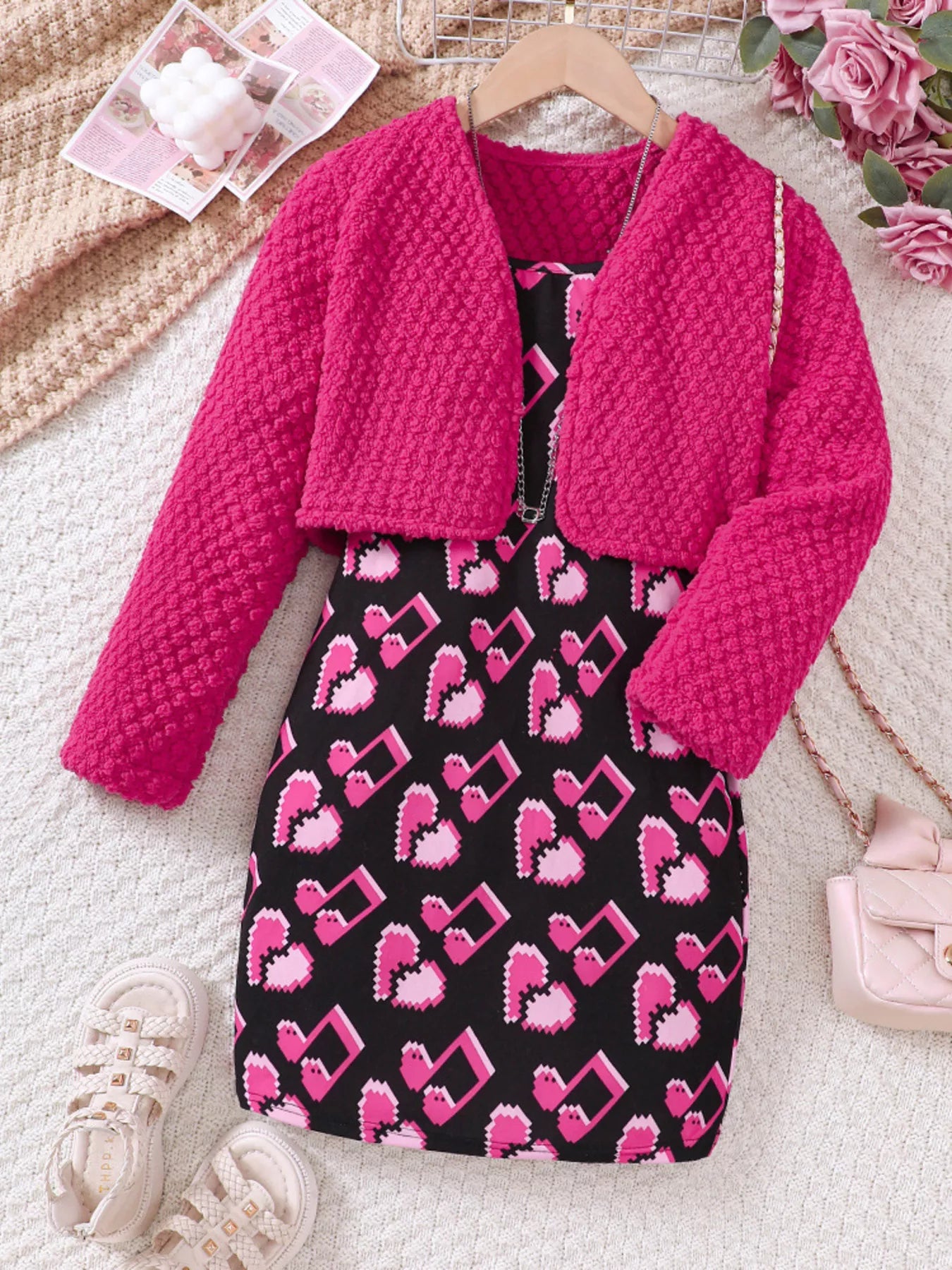 Children's Printed Dress and Cardigan Set