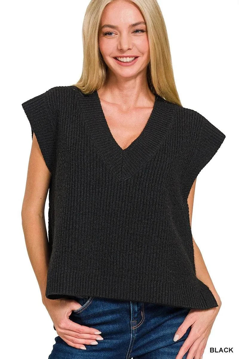 Zenana Oversized Sweater Vest with Side Slit