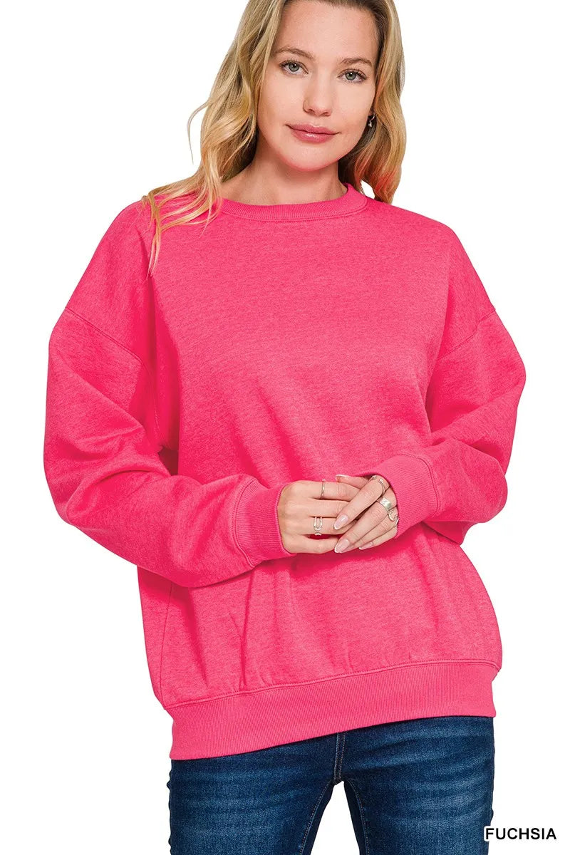 Zenana Fleece Crewneck Long Sleeve Sweatshirt