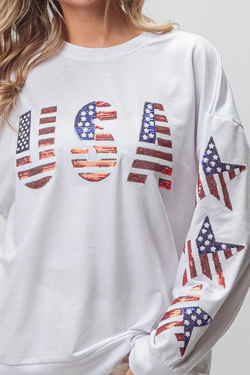 BiBi American Flag USA and Star Sequin Sweatshirt