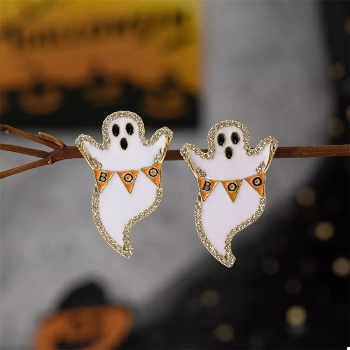 Halloween Ghost and Pumpkin Dangle Earrings