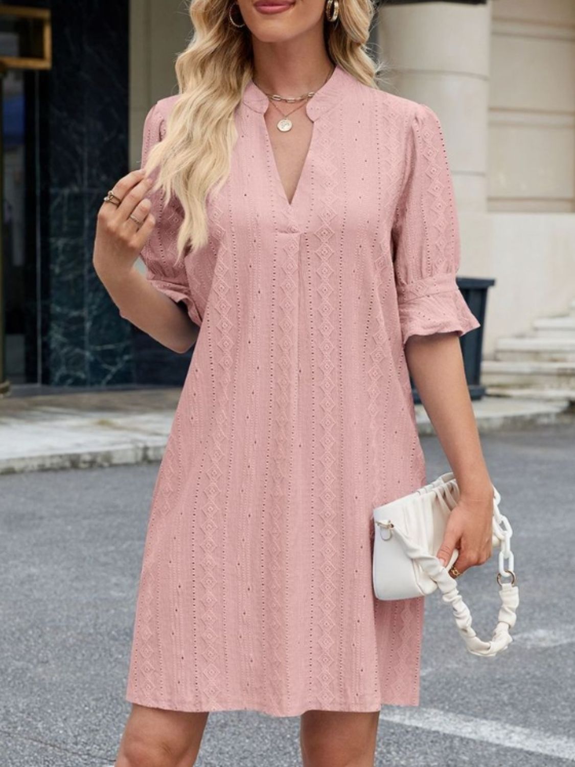 Eyelet Flounce Sleeve Mini Dress