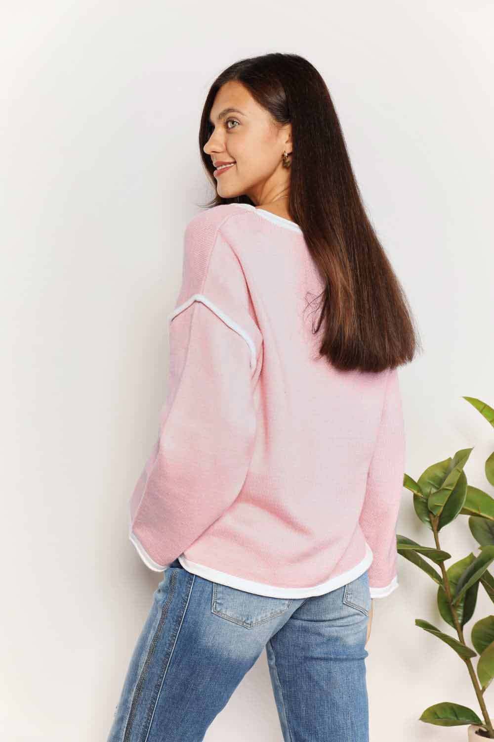 Angel Wings Contrast Detail Dropped Shoulder Knit Top