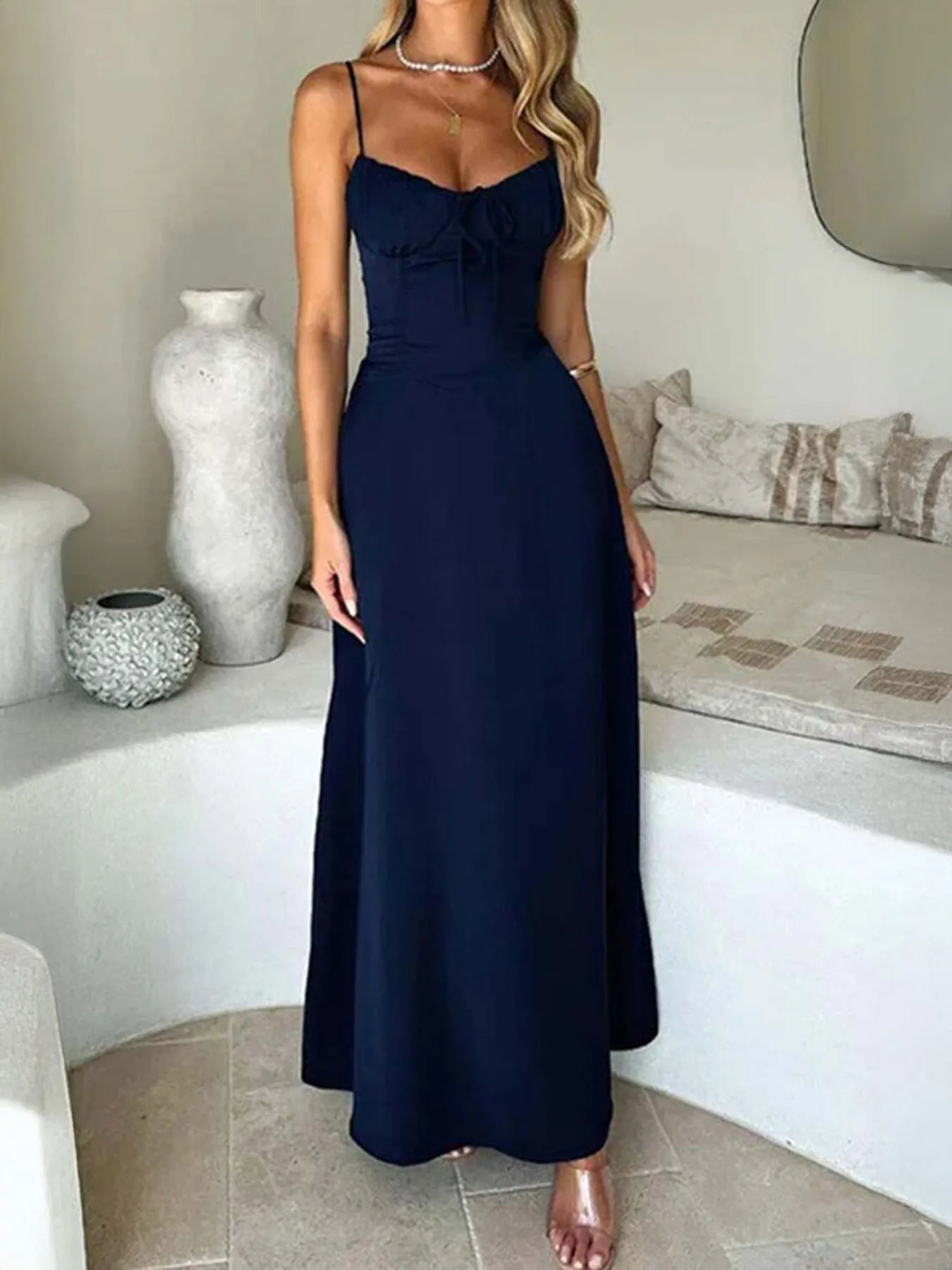 Lace-Up Solid Cami Dress