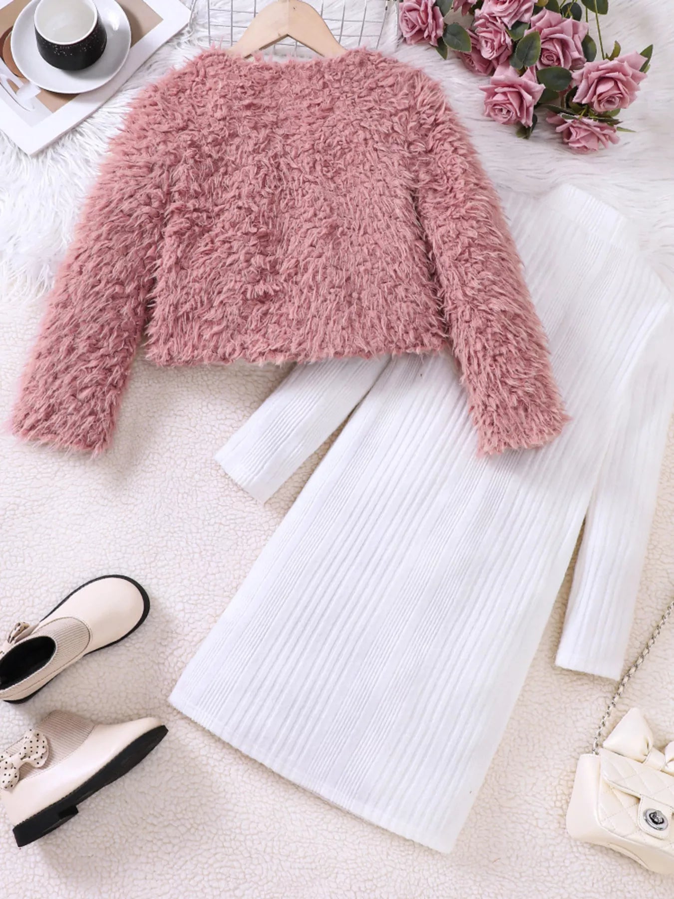 Children's Faux Fur Jacket & Ribbed Dress Set