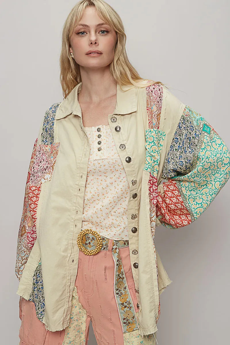 POL Printed Button Up Oversized Shirt