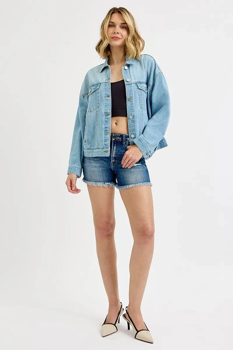 RISEN Washed Dropped Shoulder Denim Jacket