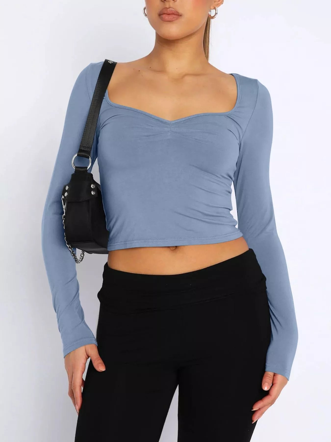 Long Sleeve Sweetheart Neck Crop T-Shirt