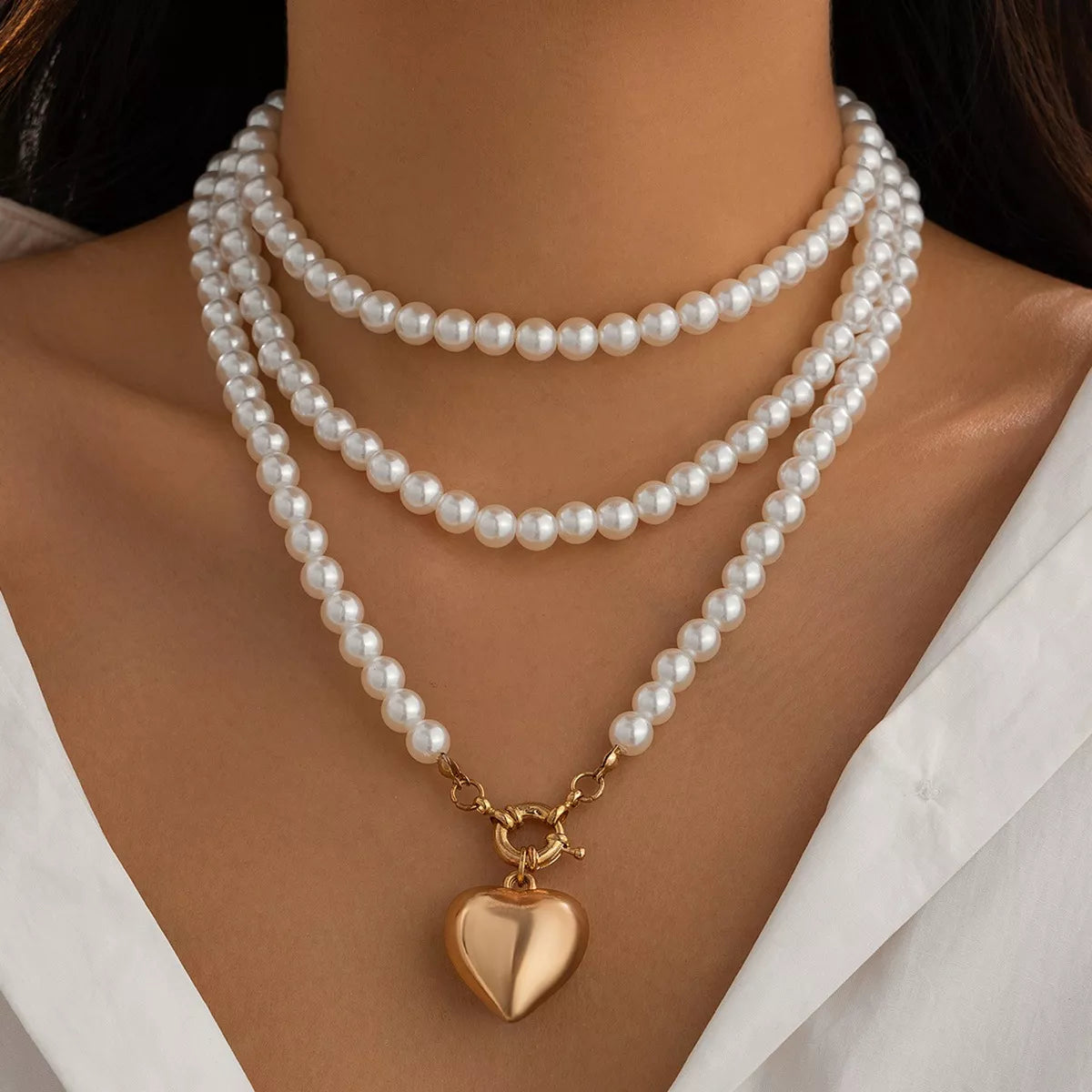 Pearl Chain Heart Necklace