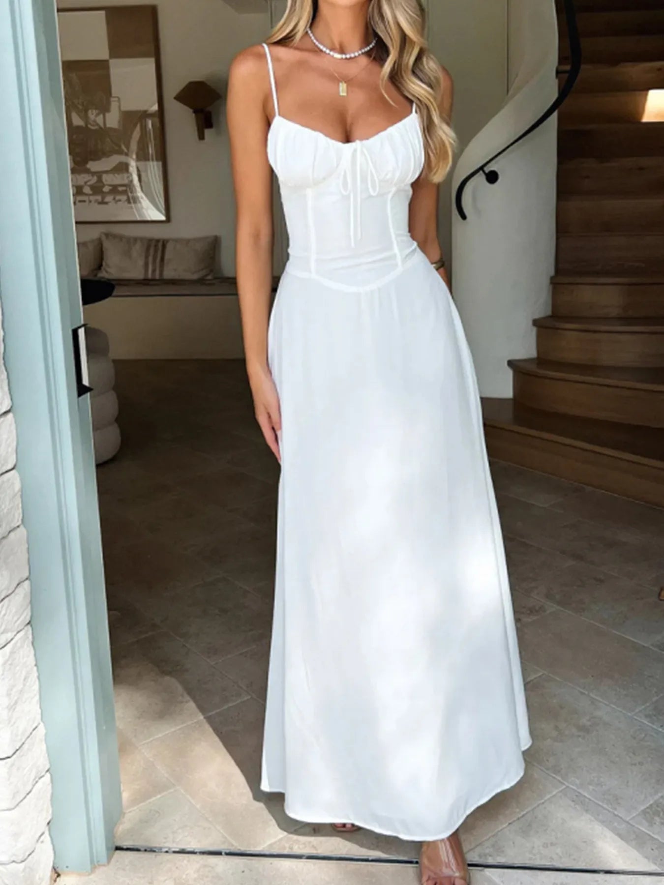 Lace-Up Solid Cami Dress