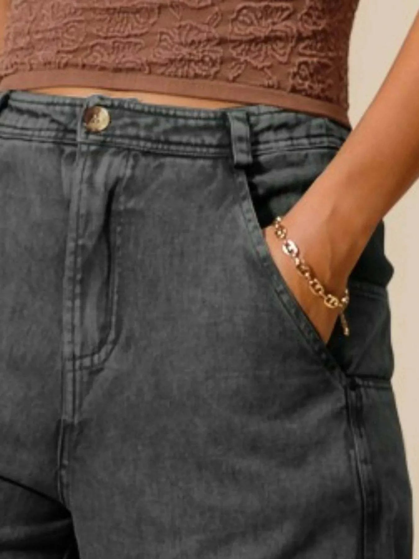 SO ME Mineral Washed Mid Rise Barrel Shape Pants