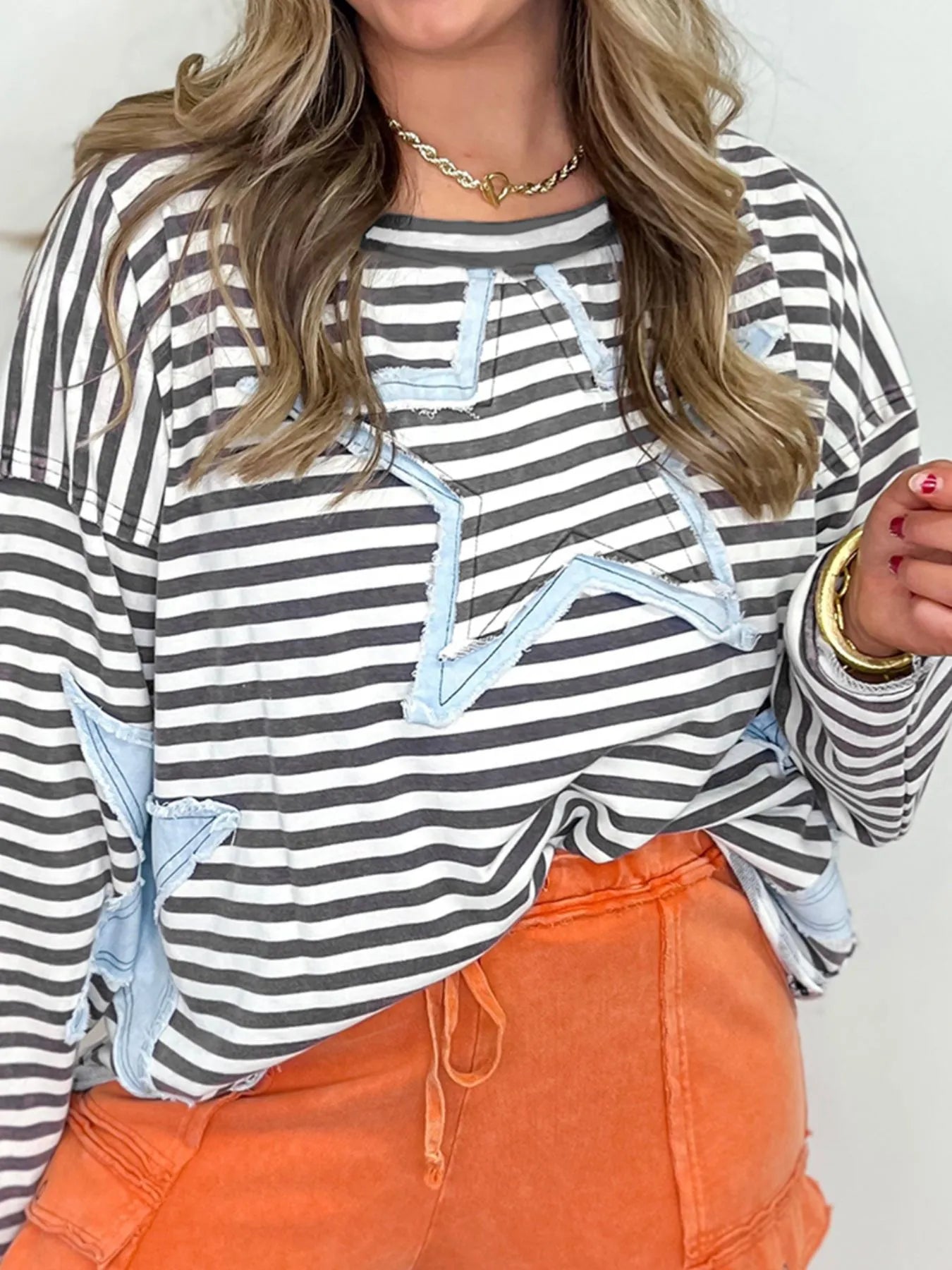 Star Striped Dropped Shoulder Sweatshirt