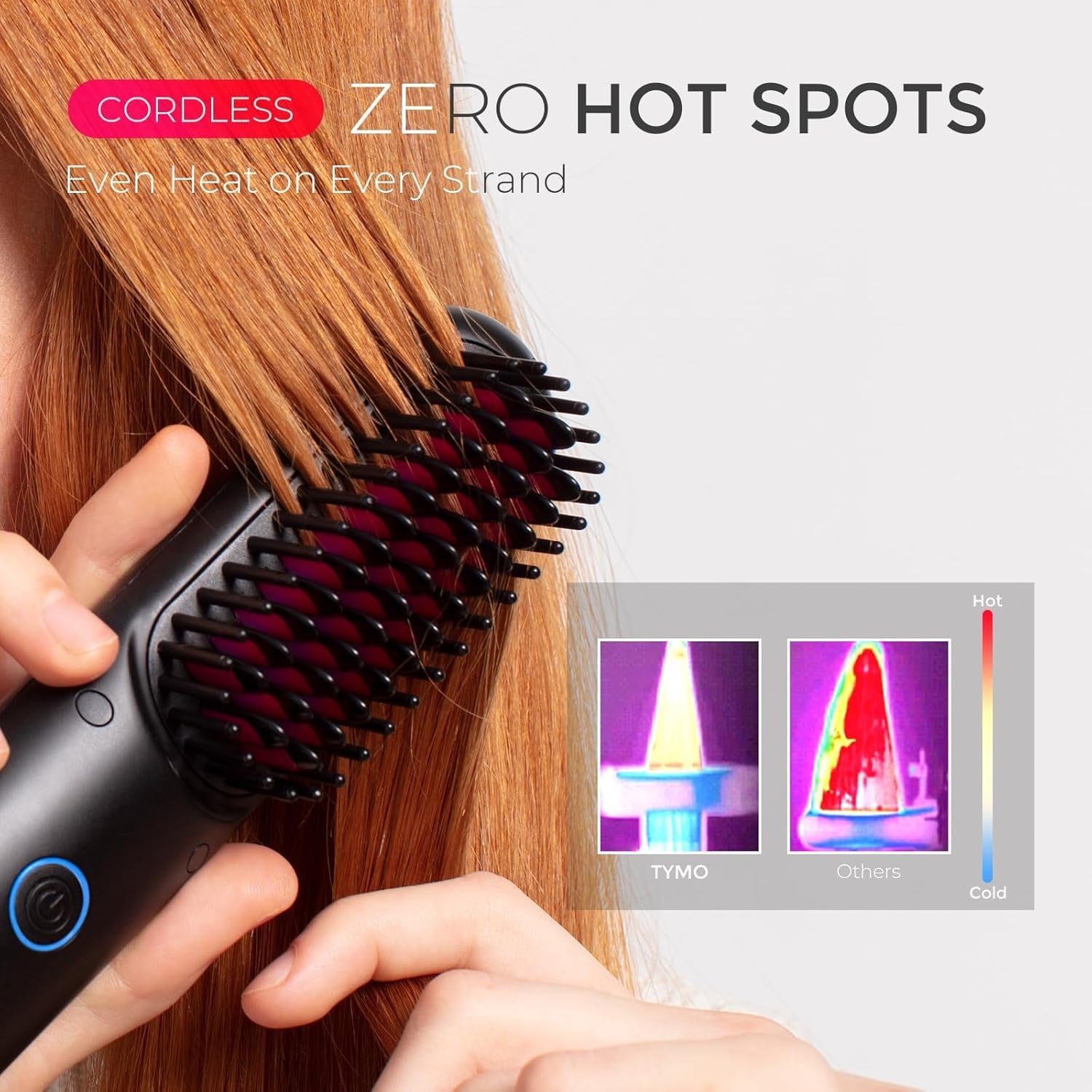 Cordless Hair Straightener Brush - Upgrade Porta ECO Portable Straightening Brush for Travel, Mini Hot Straightening Comb for Women, Ceramic Coating, Lightweight for Touch-Ups,Anti-Scald, Black