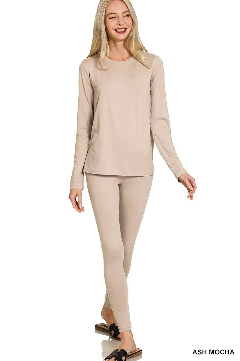 Zenana Microfiber Round Neck Top and Leggings Set