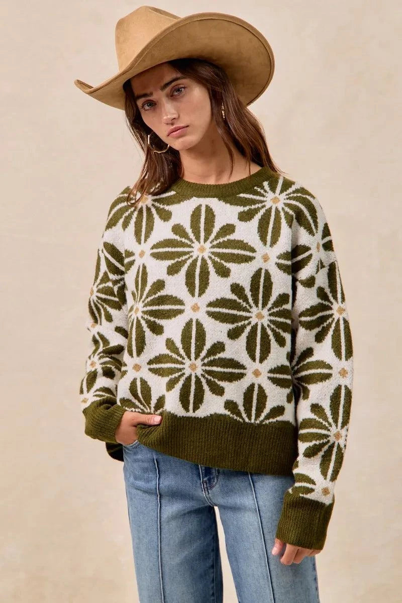 BiBi Flower Pattern Long Sleeve Sweater