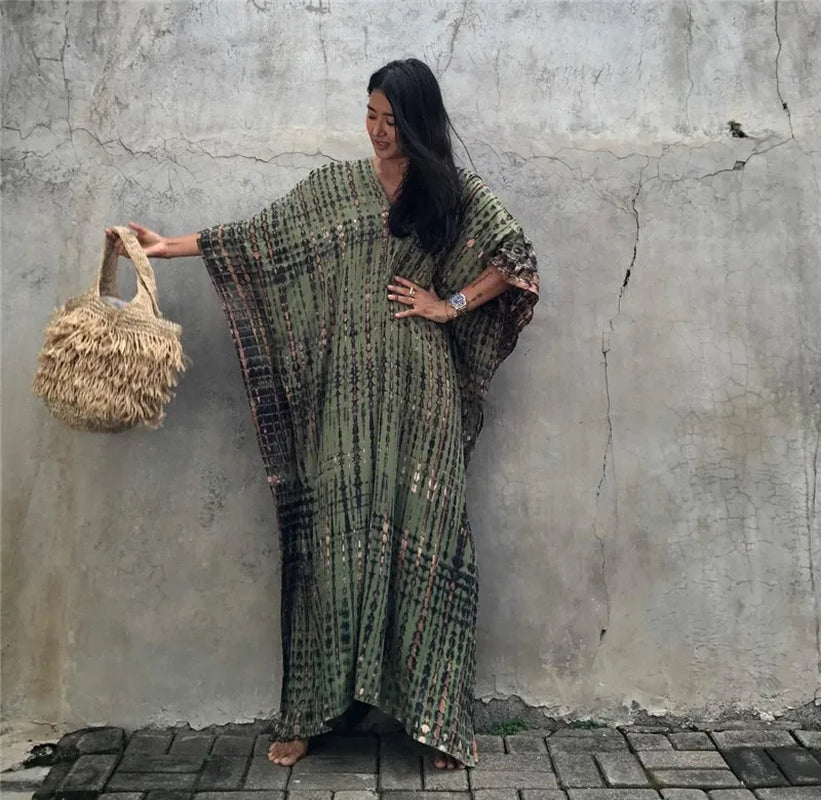 Women's Plus Size Beach Kaftan Dress – Half Sleeve Swimsuit Cover-Up