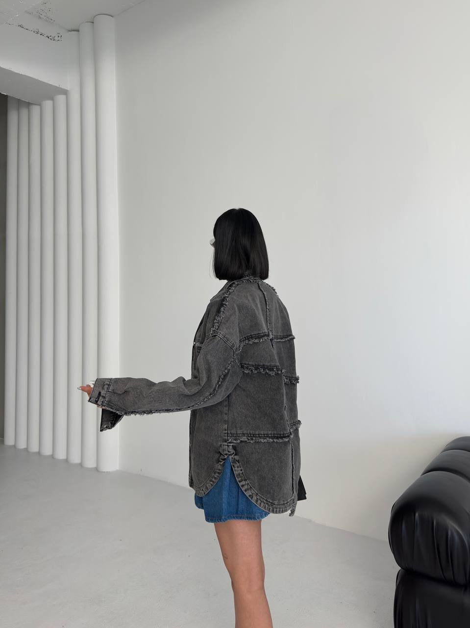 Oversized Distressed Denim Shirt for Women – Light Blue or Dark Grey | Casual Denim Overshirt