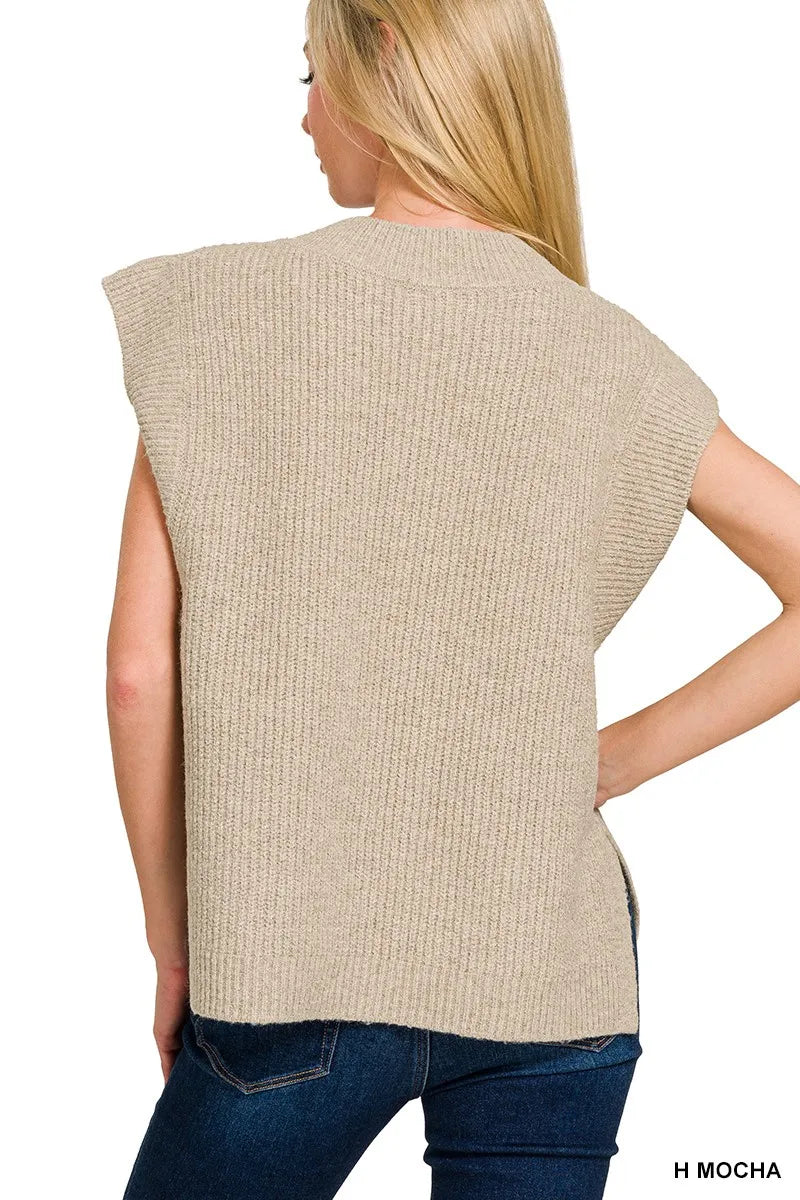 Zenana Oversized Sweater Vest with Side Slit